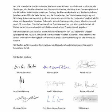 Offener Brief der Bayerischen Intendant*innen an Markus Söder